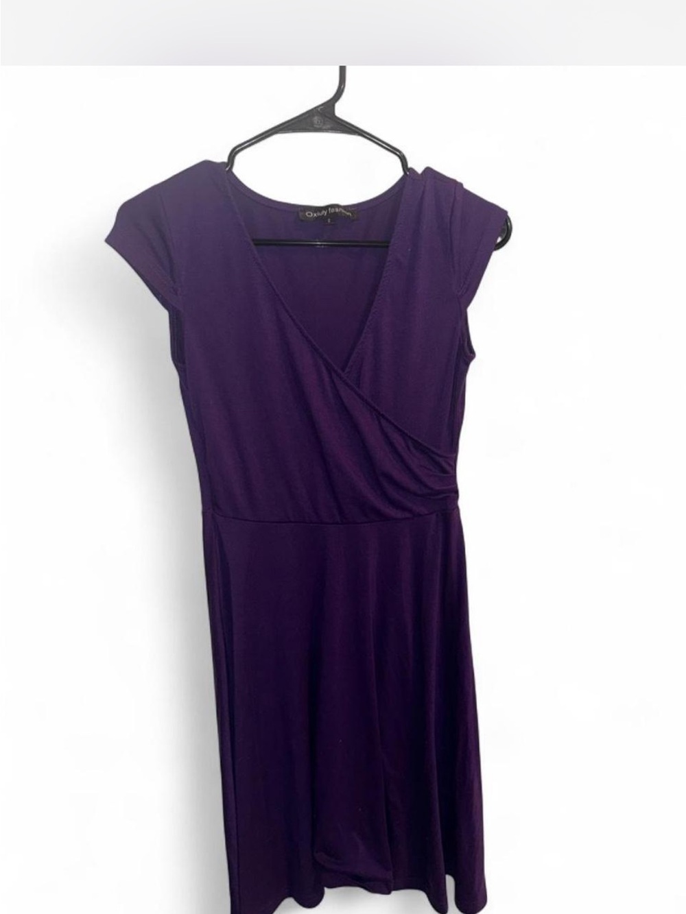 Cap-Sleeve Wrap Midi Dress in Deep Purple